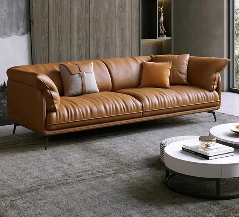 Modern Real Leather Upholstered 1-3 Seater Corner Sofa with Black Legs