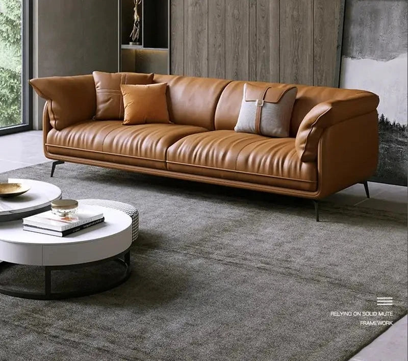 Modern Real Leather Upholstered 1-3 Seater Corner Sofa with Black Legs