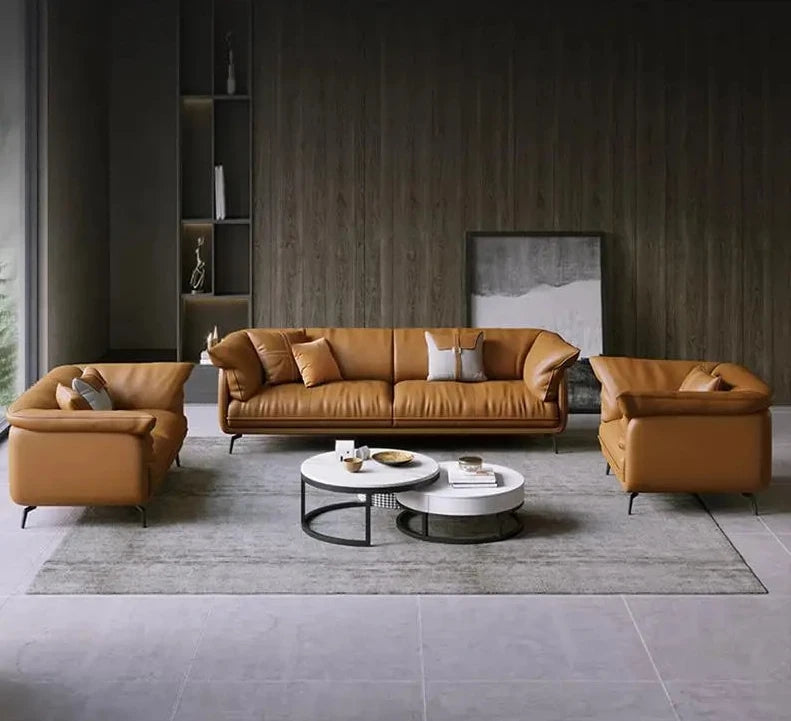 Modern Real Leather Upholstered 1-3 Seater Corner Sofa with Black Legs